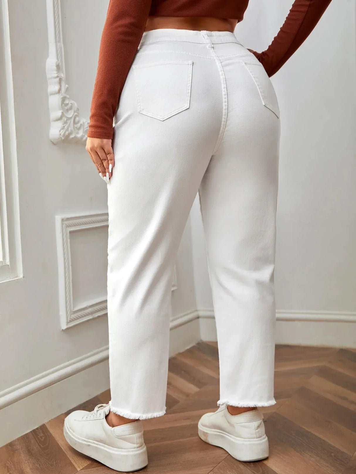 2023 Plus Size White Jeans for Women Straight