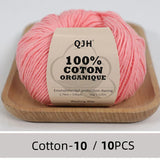 QJH 10PCS 100% Organic Cotton Yarn Pure/Mixed Color
