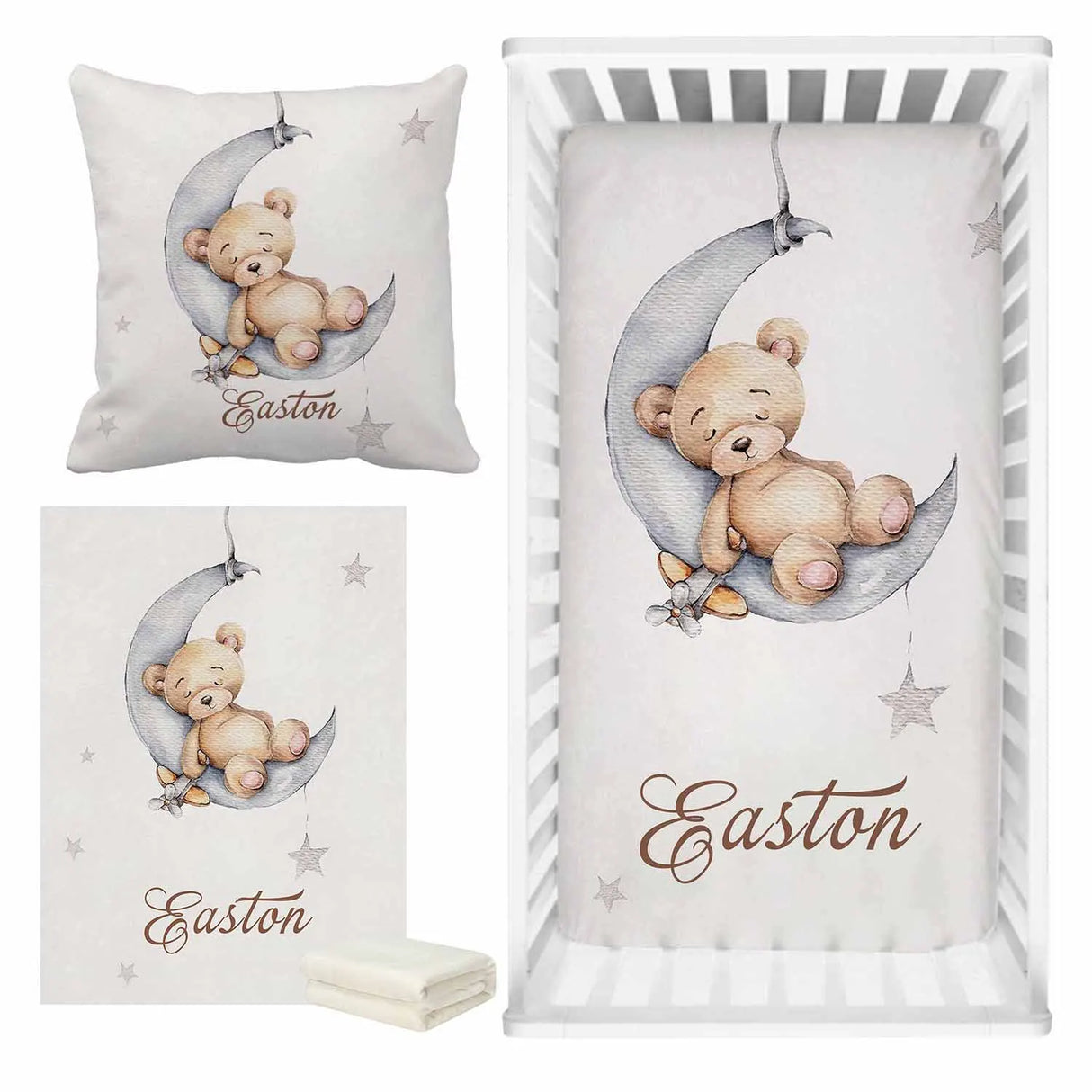 LVYZIHO Sleeping Bear Custom Name Crib Sheet Set,