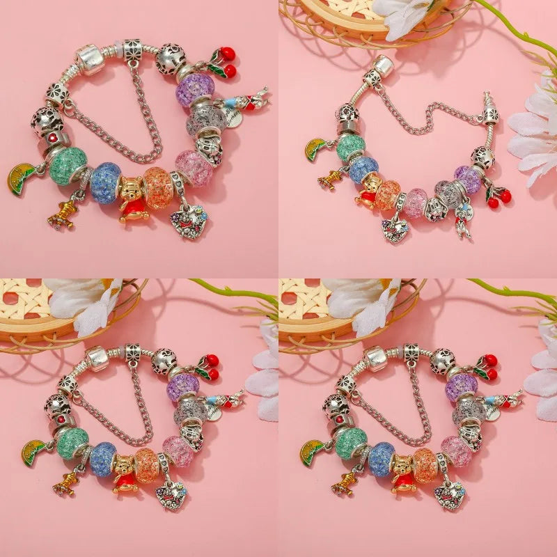 Cute Enamel Disney Princess Dress Charms Bracelet Women