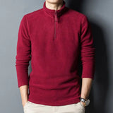 Autumn Winter Men Double-sided Fleece Business T-Shirt Zipper