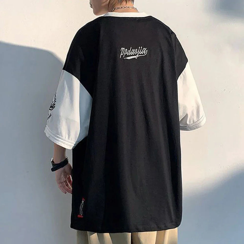 Street Hiphop Color Contrast Stitching Baseball Shirt Cardigan