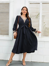 Plus Size Women Dress V Neck Long Sleeves