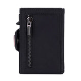 YE TREE Slim Aluminum Metal Wallet for Men Zipper Credit Card Holder RFID Genuine Leather Pop up Wallet for Cards and Coins Man