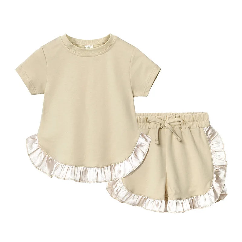 Kids Clothes Girls Outfits Short Sleeve Ruffle T-shirts