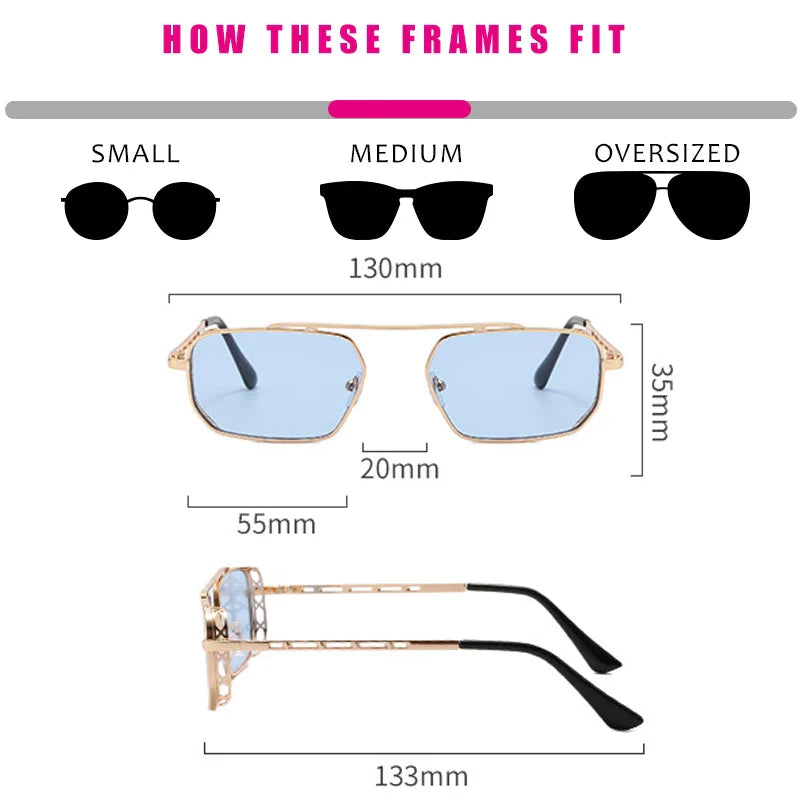 Vintage Red Rectangle Sunglasses Women Brand Steampunk Pink
