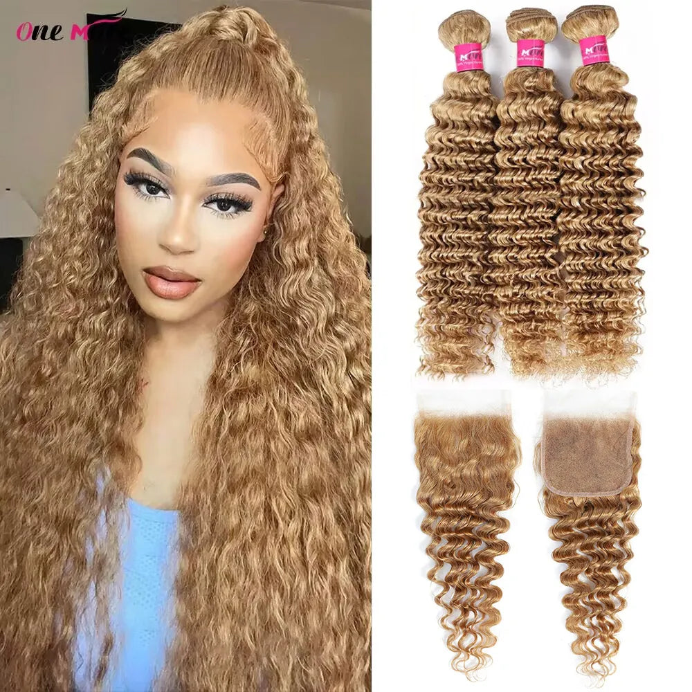 Loose Deep Wave Bundles With Closure Honey Blonde