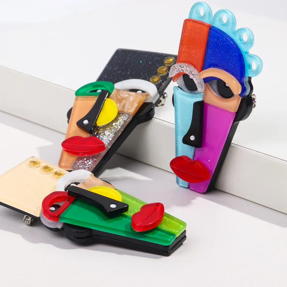 FishSheep Abstract Acrylic Geometric Face Figure Brooches for