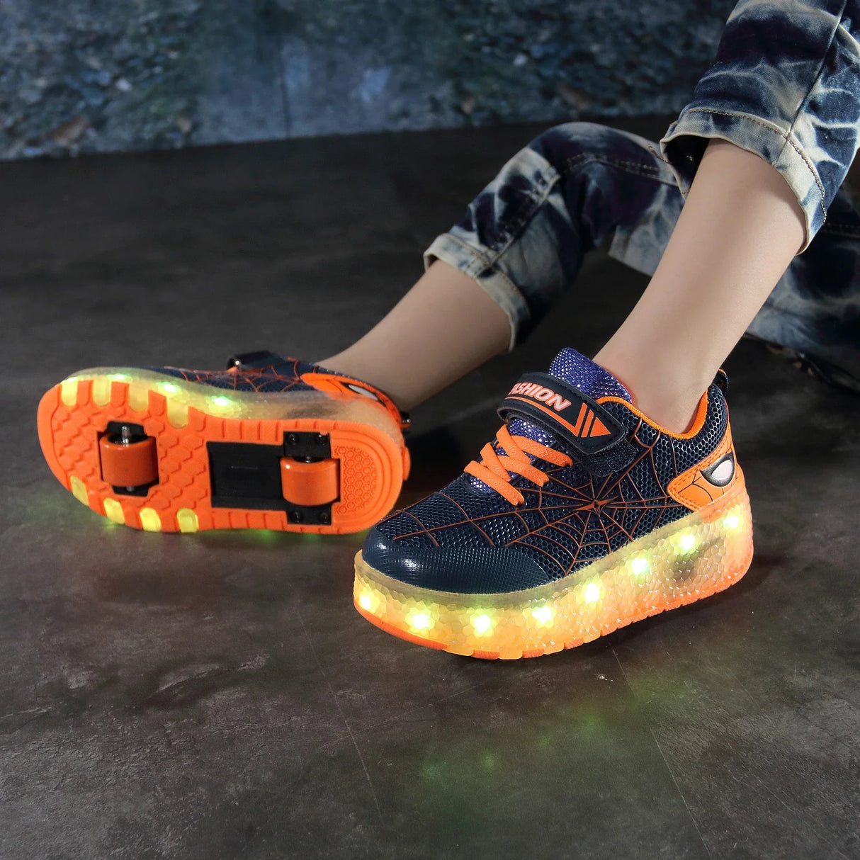 Kid Sneakers Spider Cartoon Mesh Usb Charge Luminous