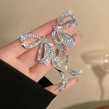 1Pair Fashion Shiny Full Rhinestone Ribbon Bow Drop