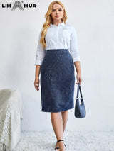 LIH HUA Womens Plus Size Denim Skirt Chic