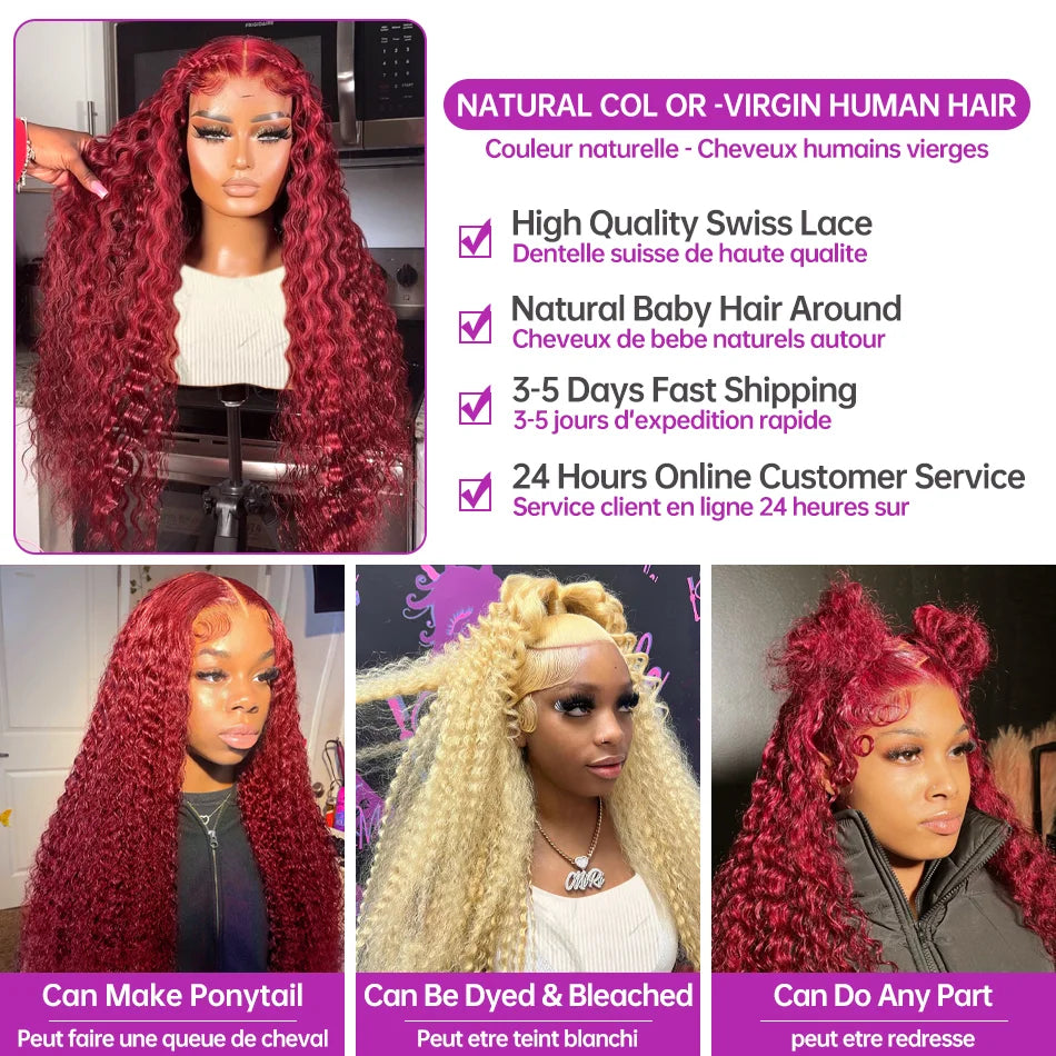 Deep Wave 99J Burgundy Lace Front Wig 13x4