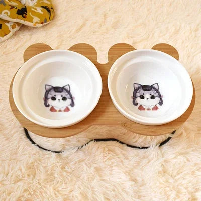 New High-end Pet Bowl Bamboo Shelf Ceramic Feeding