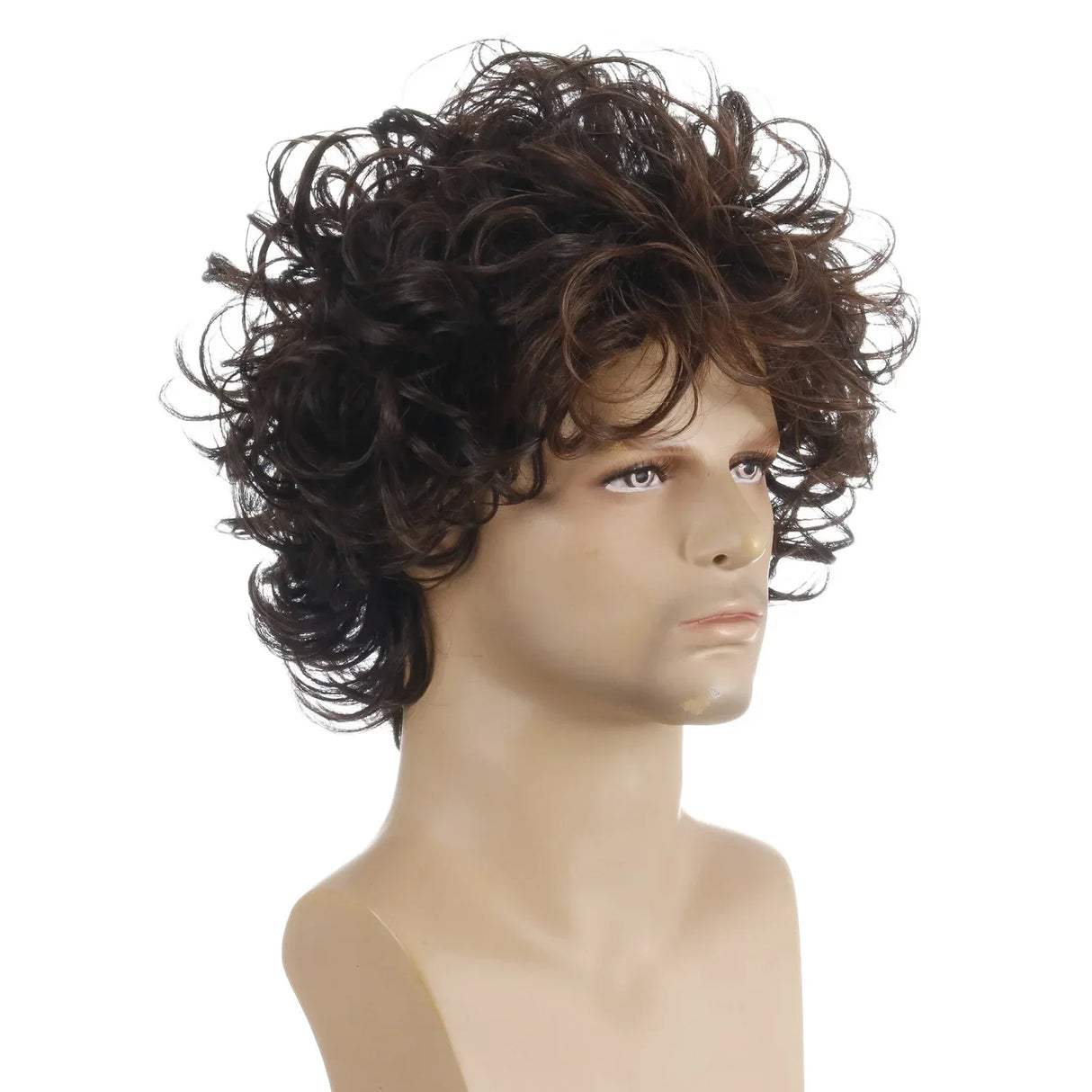 Brown Curly Wig for Men Short Synthetic Hair