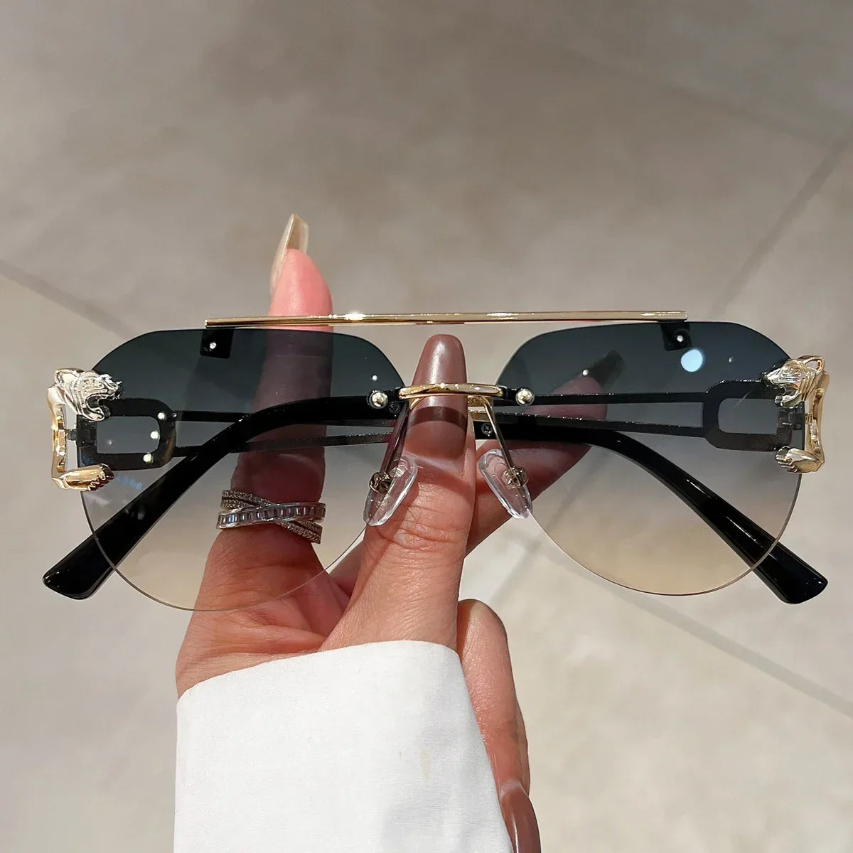 Vintage Rimless Sunglasses Men Women Trendy Aviator Gradient