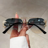 Vintage Rimless Sunglasses Men Women Trendy Aviator Gradient