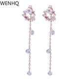 WENHQ Korean Style Cubic Zircon Flower Tassel Drop