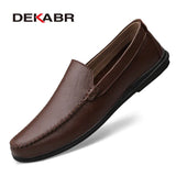 DEKABR Italian Mens Shoes Casual Luxury Brand Summer Men Loafers Split Leather Moccasins Comfy Breathable Slip On Boat Shoes