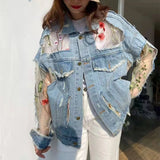 Chaquetas Mujer Summer Streetwear Embroidery Lace Patchwork Sexy