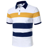 Men Short Sleeve Polo Shirt Contrast Color Stripe