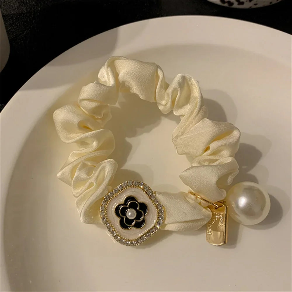 Luxury Rhinestone Pearl Hair Ties Ropes Women Girls