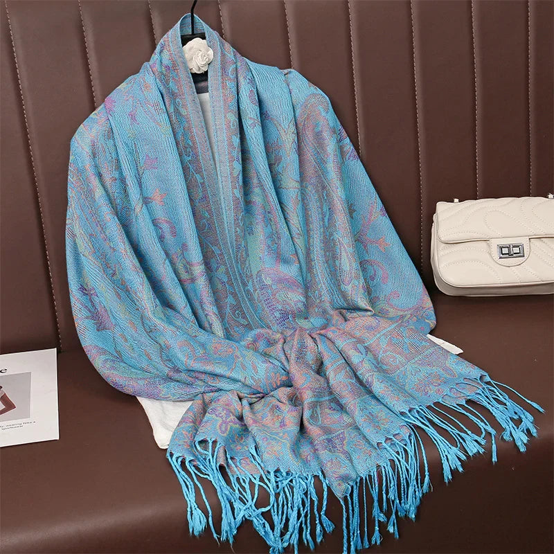 Luxury Pashmina Silk Scarf Shawl Wrap Paisley Jacquard