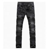 European And American Fold Zipper Motorcycle Snowflake Jeans