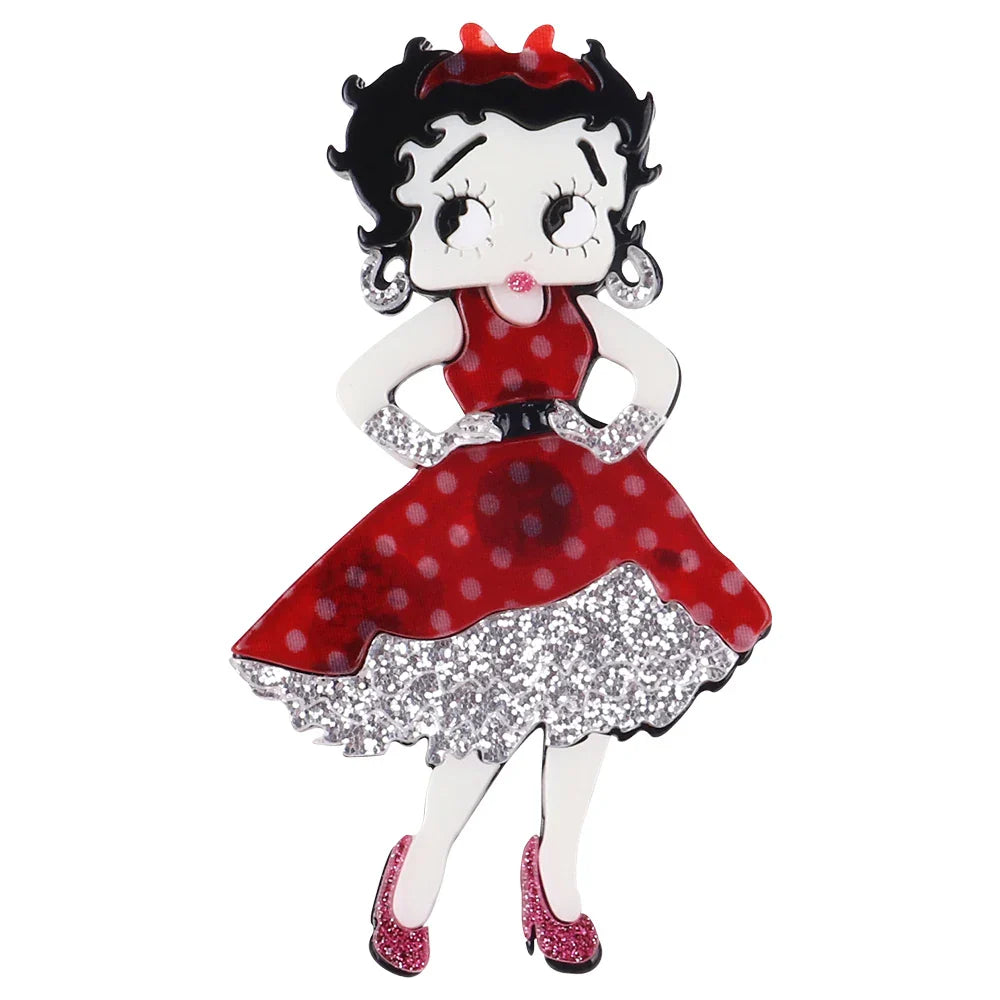 FishSheep Cute Acrylic Cartoon Girl Figure Brooches Pins