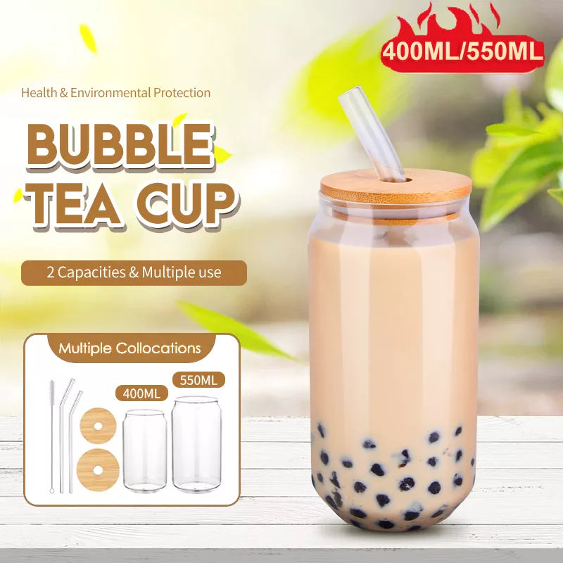 550ml/400ml Glass Cup With Lid and Straw Transparent