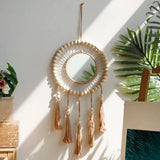 Macrame Wall Mirror Wooden Beads Decorative Mirrors Boho