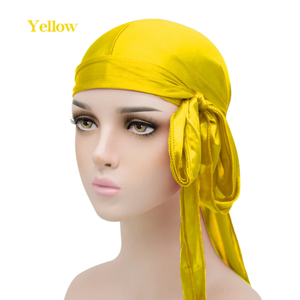 Unisex Silky Satin Durags Bandanas Turban Hat Elastic