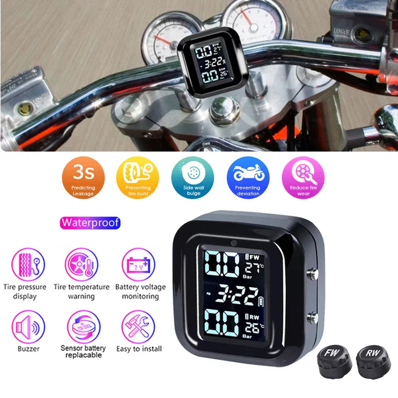 Wireless LCD Display Motorcycle TPMS Tyre Temperature Tester
