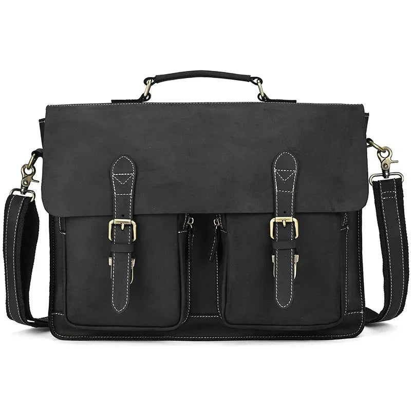 15.6" Genuine Leather Laptop Bag for Men - Cowhide Briefcase & Messenger Tote