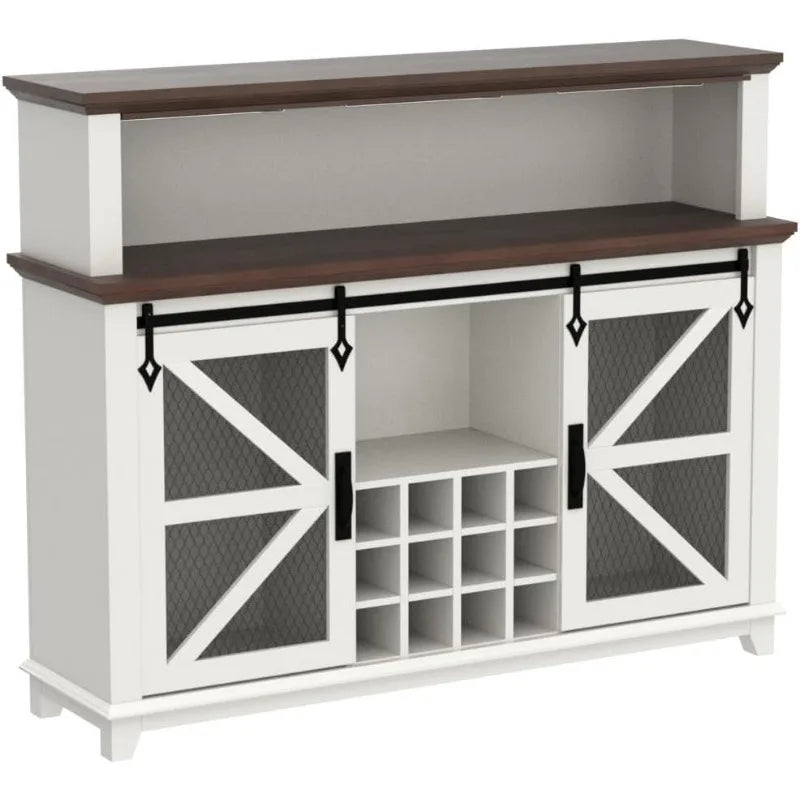 OKD Farmhouse Coffee Bar Cabinet with LED Lights,