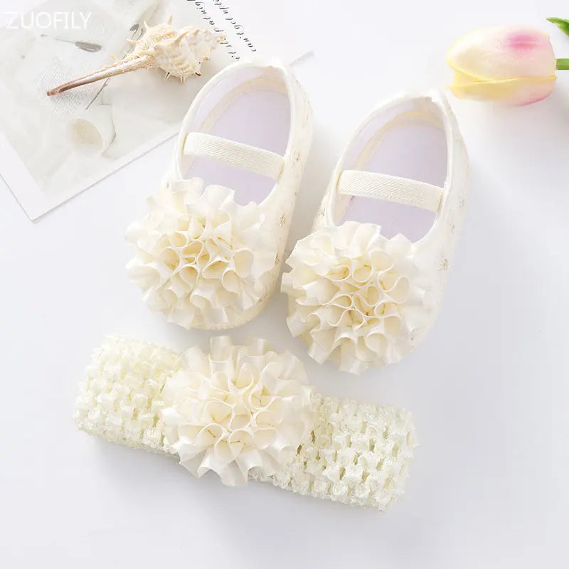 0~18M Cute Bowknot Newborn Baby Shoes Headband Set