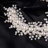 Fashion Bride Large Pearls Wedding Headband Silver Bridal