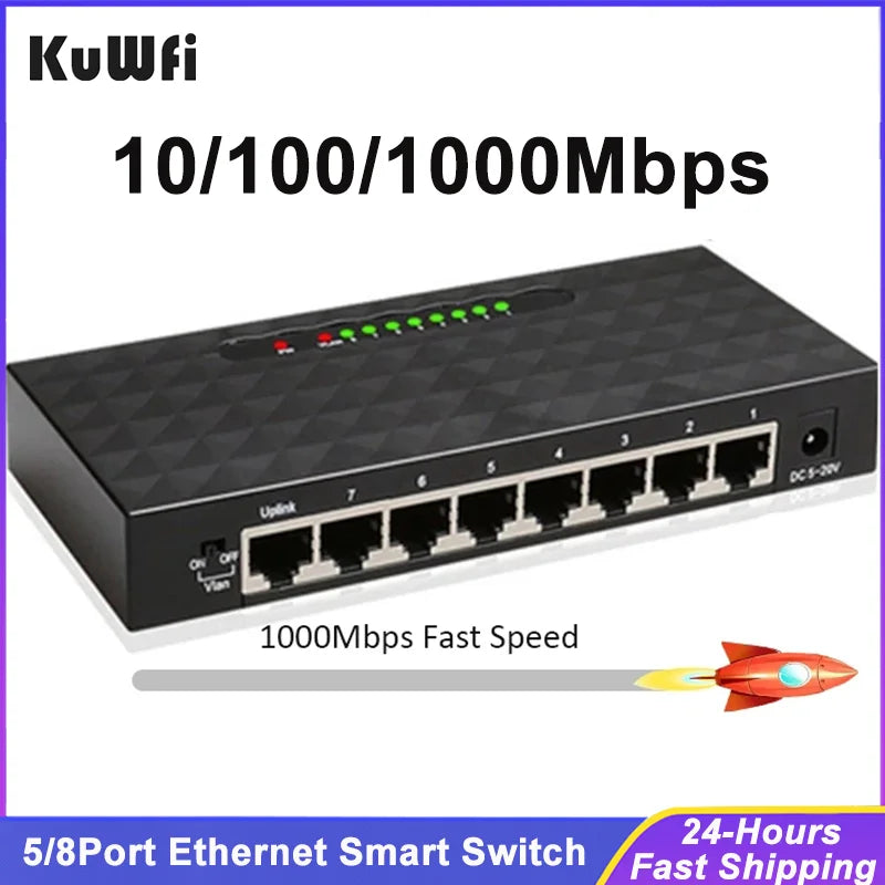 KuWFi 5/8Port Gigabit Switch Ethernet Smart Switcher High