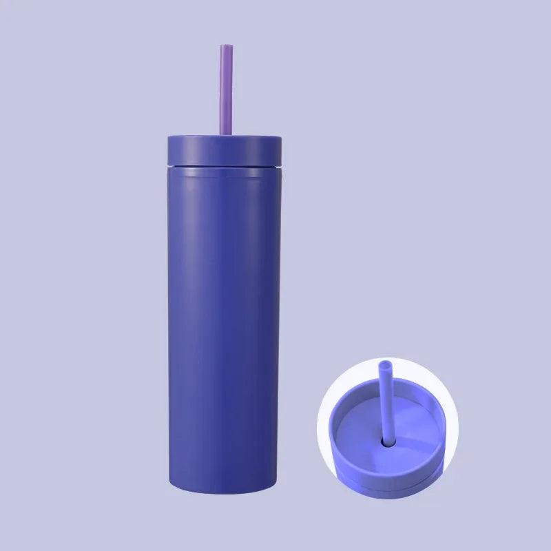 Plastic Straw Cup Double-Layer Water Bottles Coffee Cup