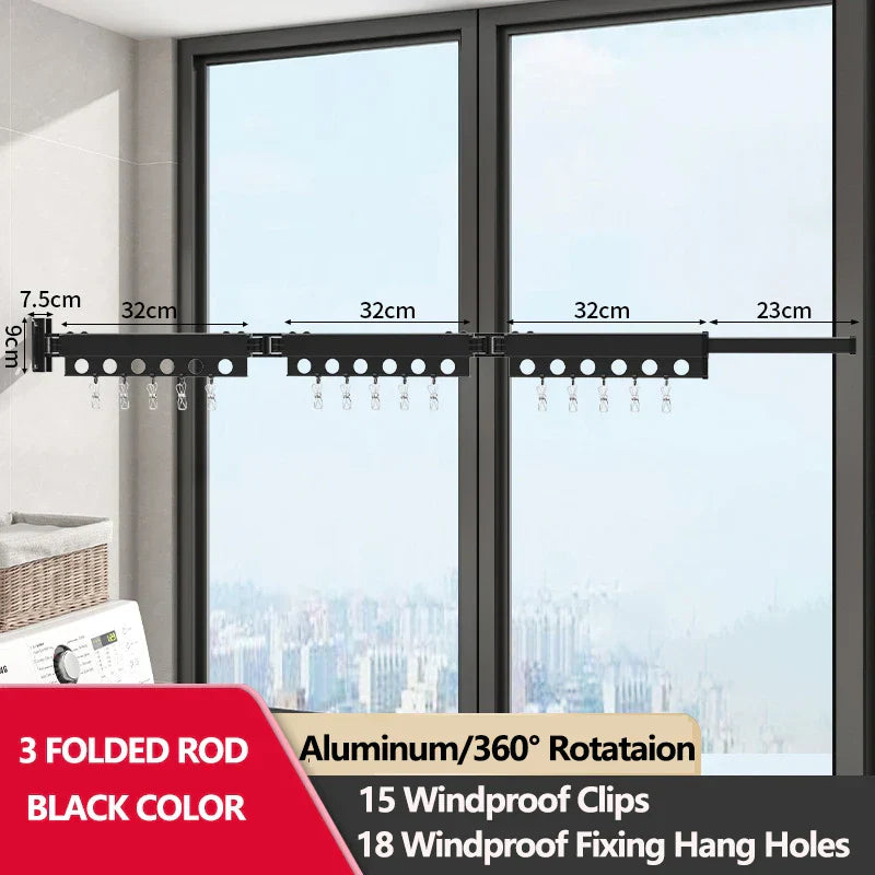 Extendable Clothesline Retractable Clothes Hanger Rack Folding Wall