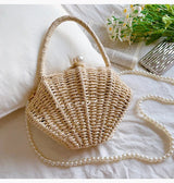 Shell rattan straw woven diagonal cross small bag,