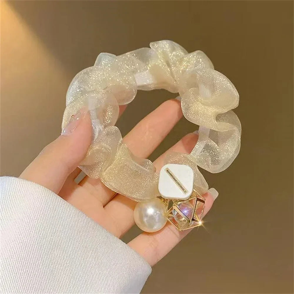 Luxury Rhinestone Pearl Hair Ties Ropes Women Girls