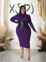 Zipper Dress Tight Ladies Mid Length Plus Size