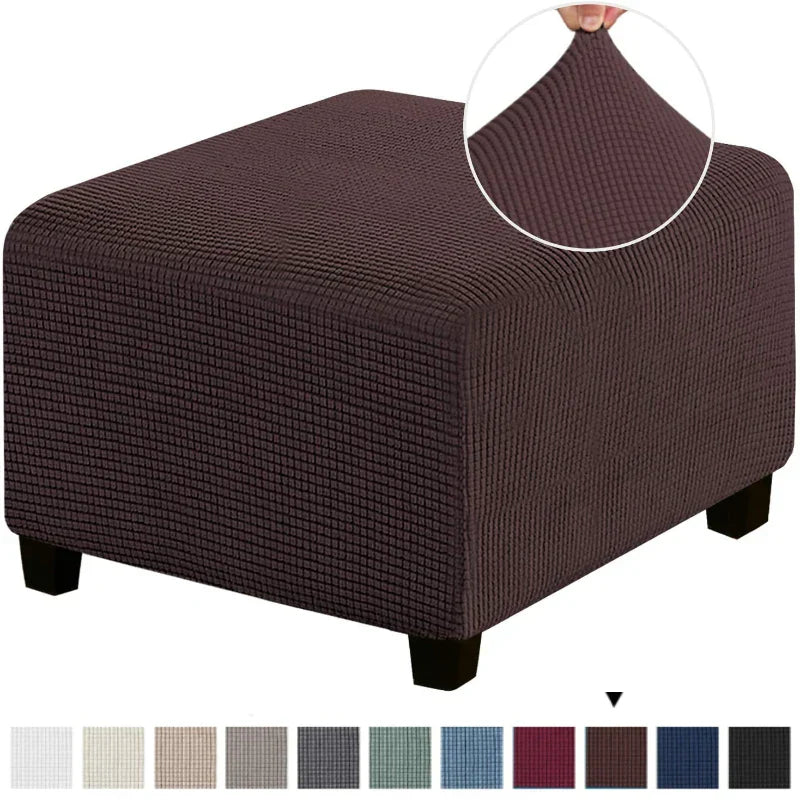 Square Footstool Cover Stretch Polar Fleece Ottoman Cover