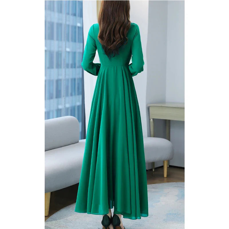 Plus Size Spring Autumn Women Maxi Dresses Female