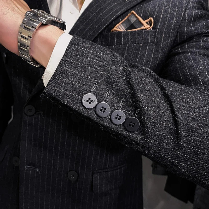 S-7XL Autumn Style Suits Double-breasted Slim Men's Suits