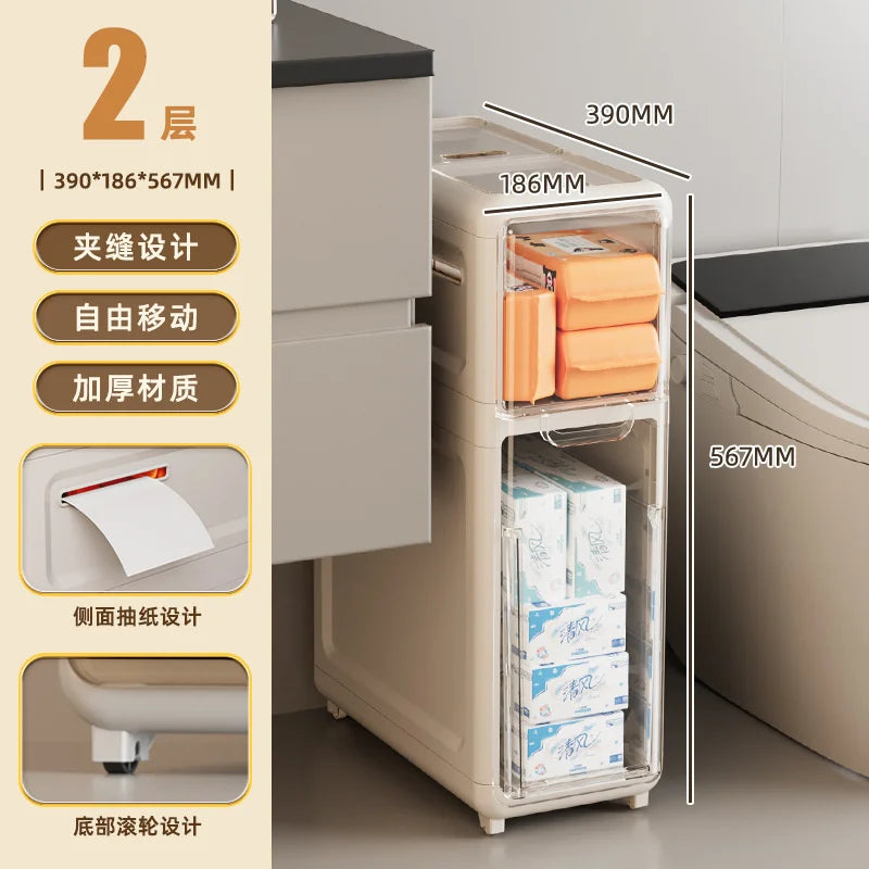 Multi-layer Bathroom Storage Cabinet Refrigerator Seam Organizer Drawers