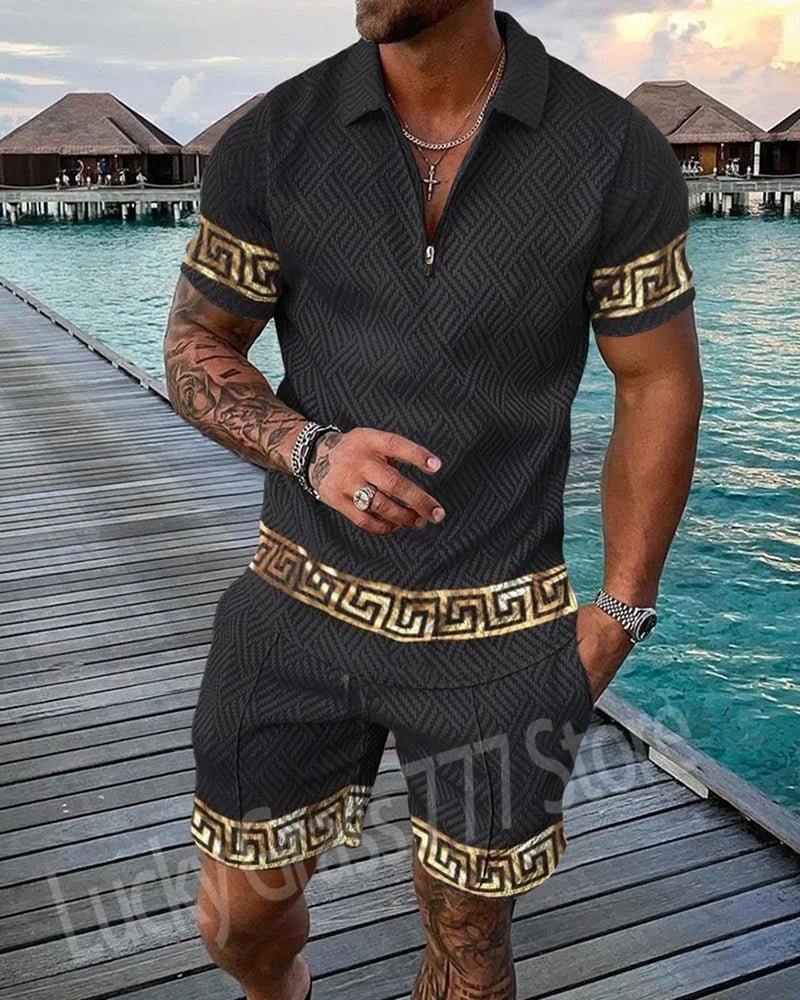 Summer Brand Tracksuit Solid Color Male Shorts Suit