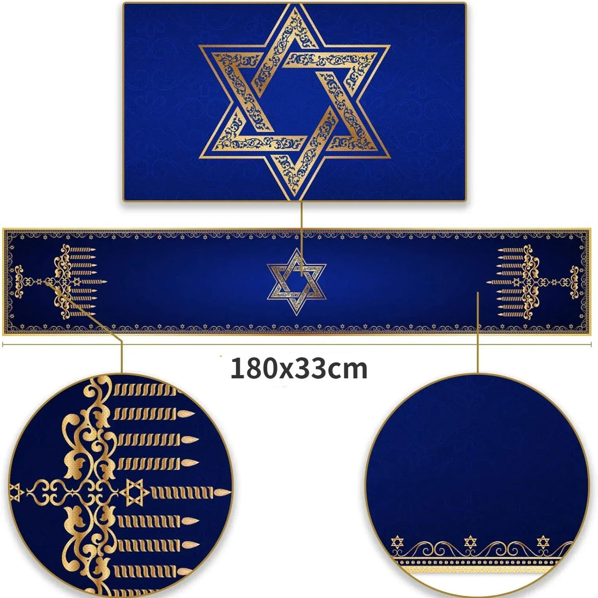 Hanukkah Linen Table Runner Party Table Decor Menorah