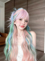 28Inch Iridescent Rainbow Color Multicolour Synthetic Wigs With