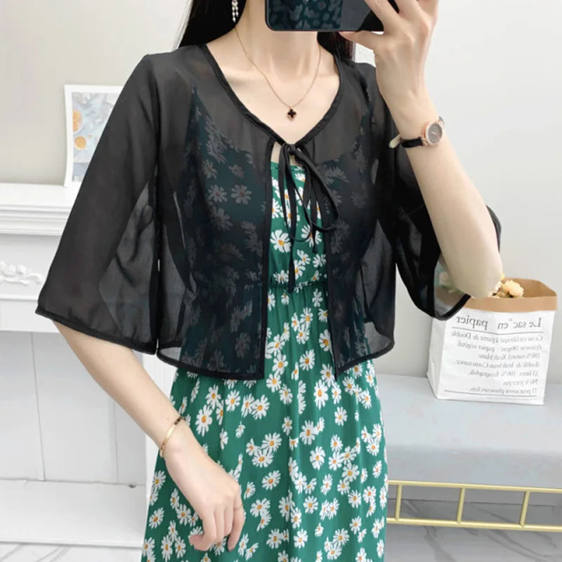 Korean Solid Chiffon Transparent Sunscreen Shawl Female Summer